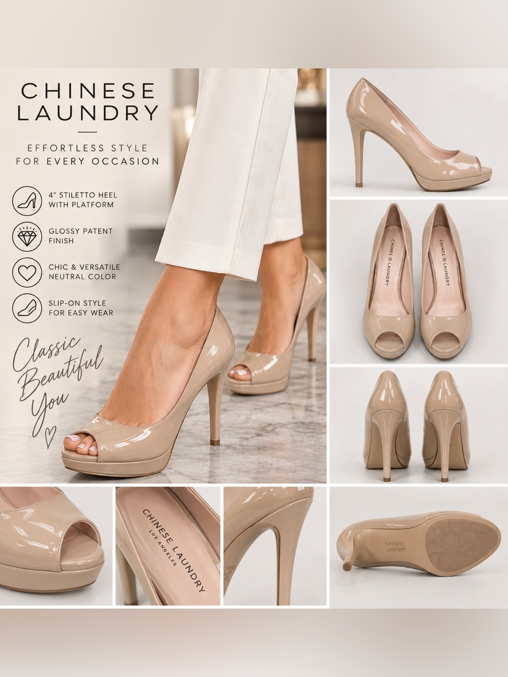Chinese Laundry Nude Patent Peep Toe Platform Heels Size 9 & 11